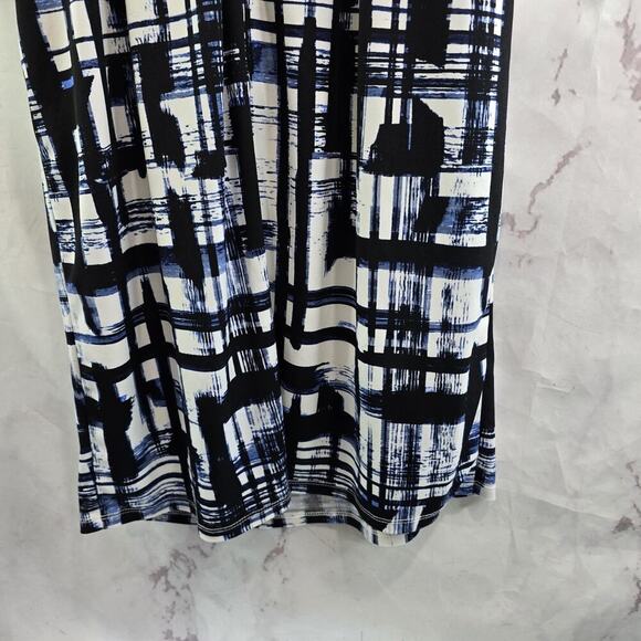 Eliza J Dress Womens 8 Medium Black White Blue Ruched Stretch Tank Lines - Picture 7 of 10